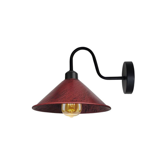 Rustic Red Cone Retro Swan Neck Wall Light - With Bulb