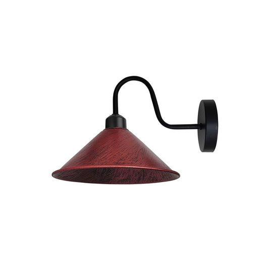 Rustic Red Cone Retro Swan Neck Wall Light - Without Bulb