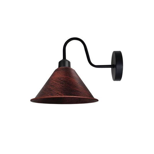 Rustic Red Cone Vintage Swan Neck Wall Light - Without Bulb