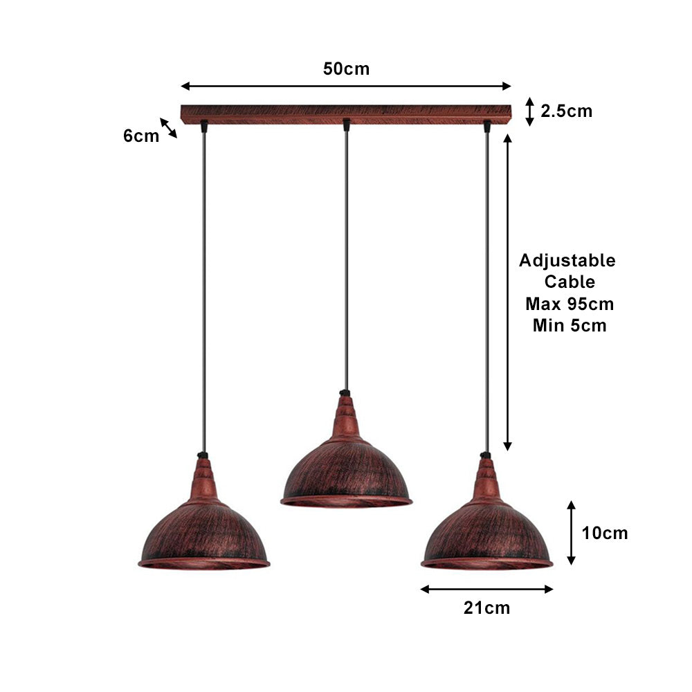Rustic Red Dome 3 Light Pendant - Without Bulbs