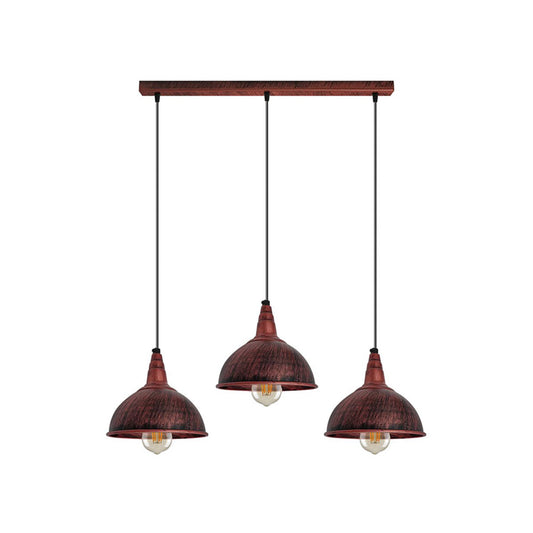 Rustic Red Dome 3 Light Pendant - With Bulbs