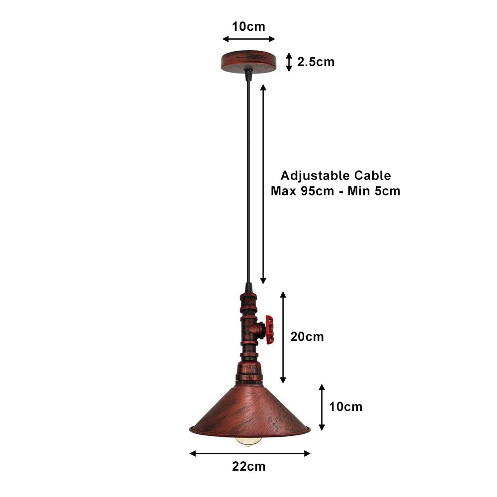 Rustic Red Pipe Steampunk Pendant Light - With Shade