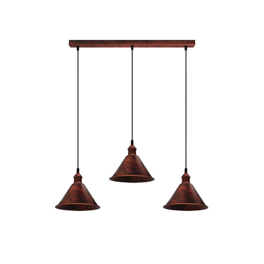 Rustic Red Short Cone 3 Light Pendant - Without Bulbs