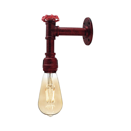 Rustic Red Steampunk Water Pipe Wall Light - With Bulb