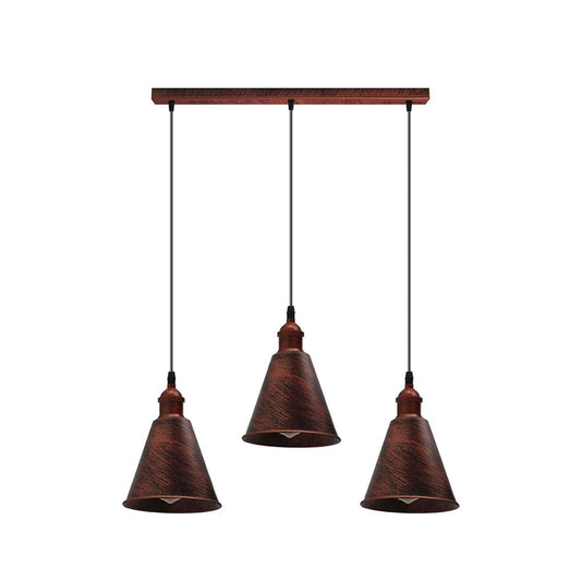 Rustic Red Tall Cone 3 Light Pendant - With Bulbs