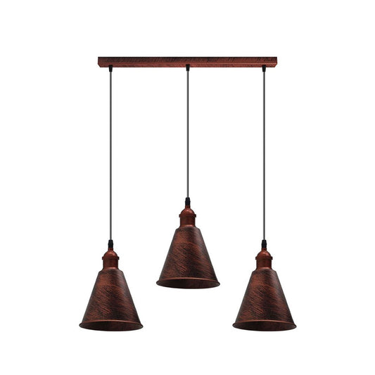 Rustic Red Tall Cone 3 Light Pendant - Without Bulbs