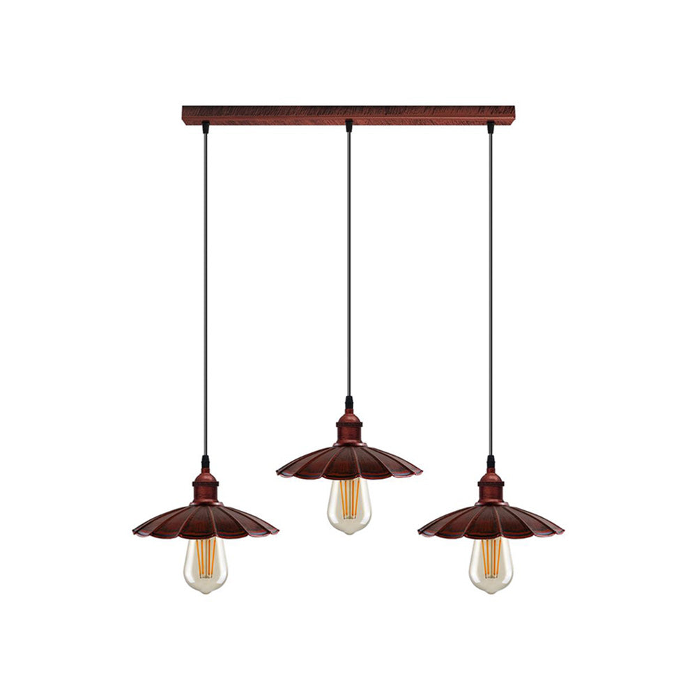 Rustic Red Umbrella Style 3 Light Pendant - With Bulbs