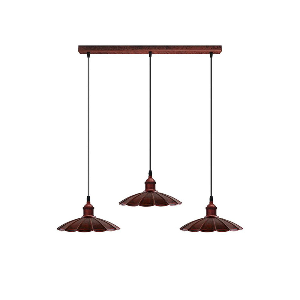 Rustic Red Umbrella Style 3 Light Pendant - Without Bulbs