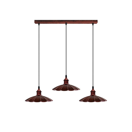 Rustic Red Umbrella Style 3 Light Pendant - Without Bulbs