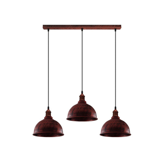 Rustic Red Vintage Dome 3 Light Pendant - Without Bulbs