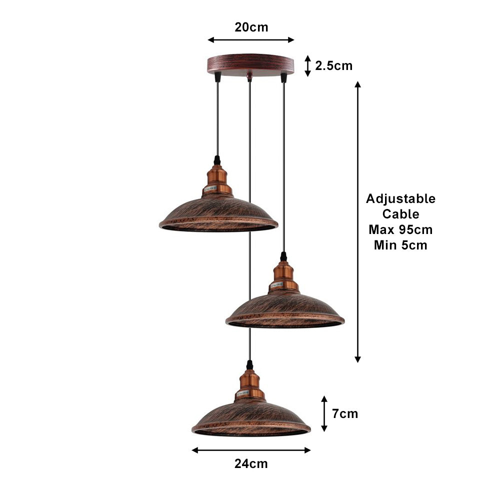 Rustic Red Vintage Industrial Triple Pendant Light