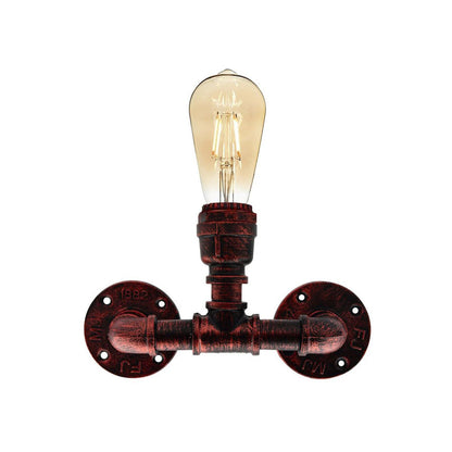 Rustic Red Vintage Style Steampunk Wall Light - With Bulb