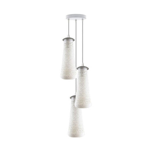 White Woven Shade Triple Pendant Light - Without Bulbs