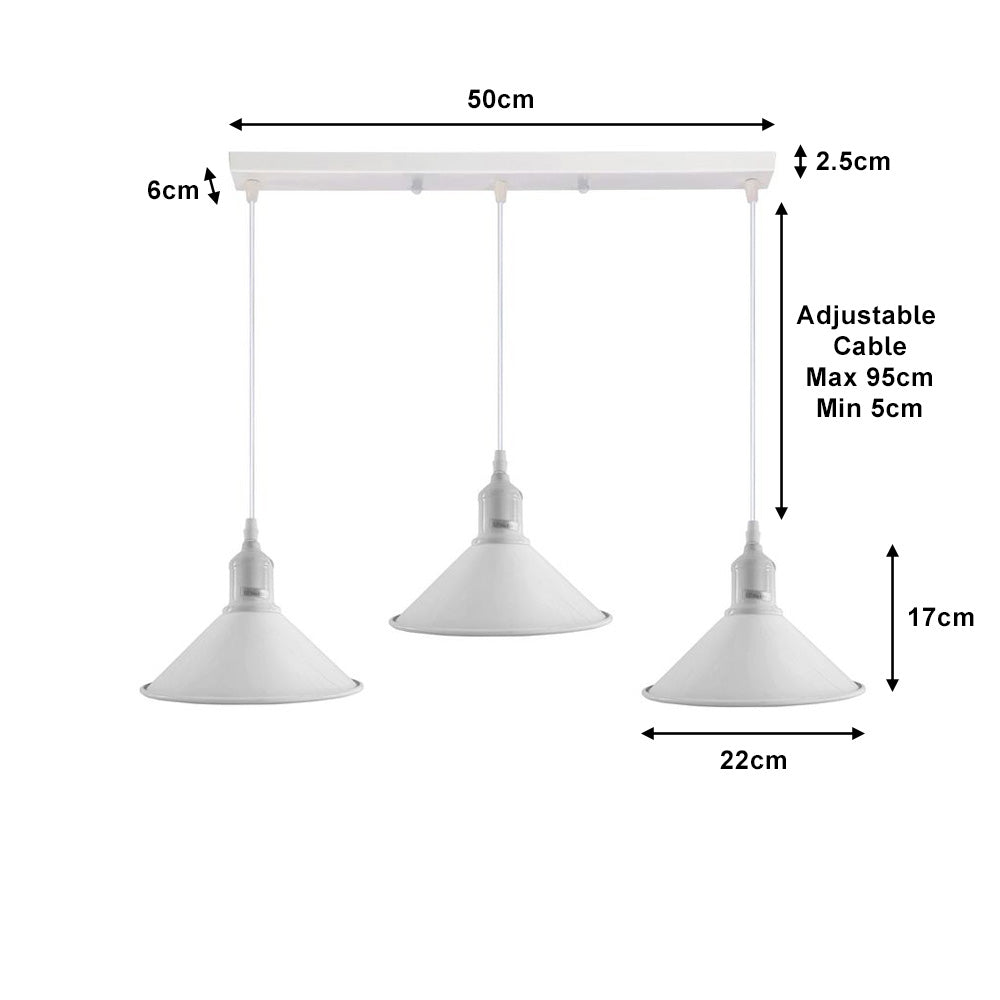 White Cone Industrial Style 3 Light Pendant