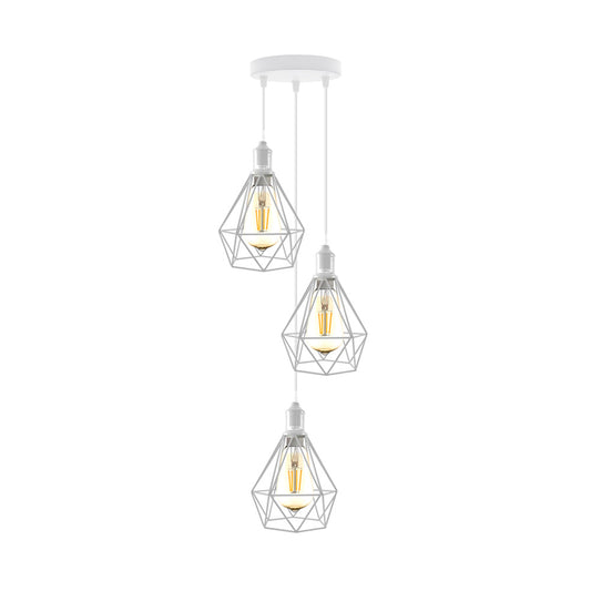 White Diamond Cage Triple Pendant Light