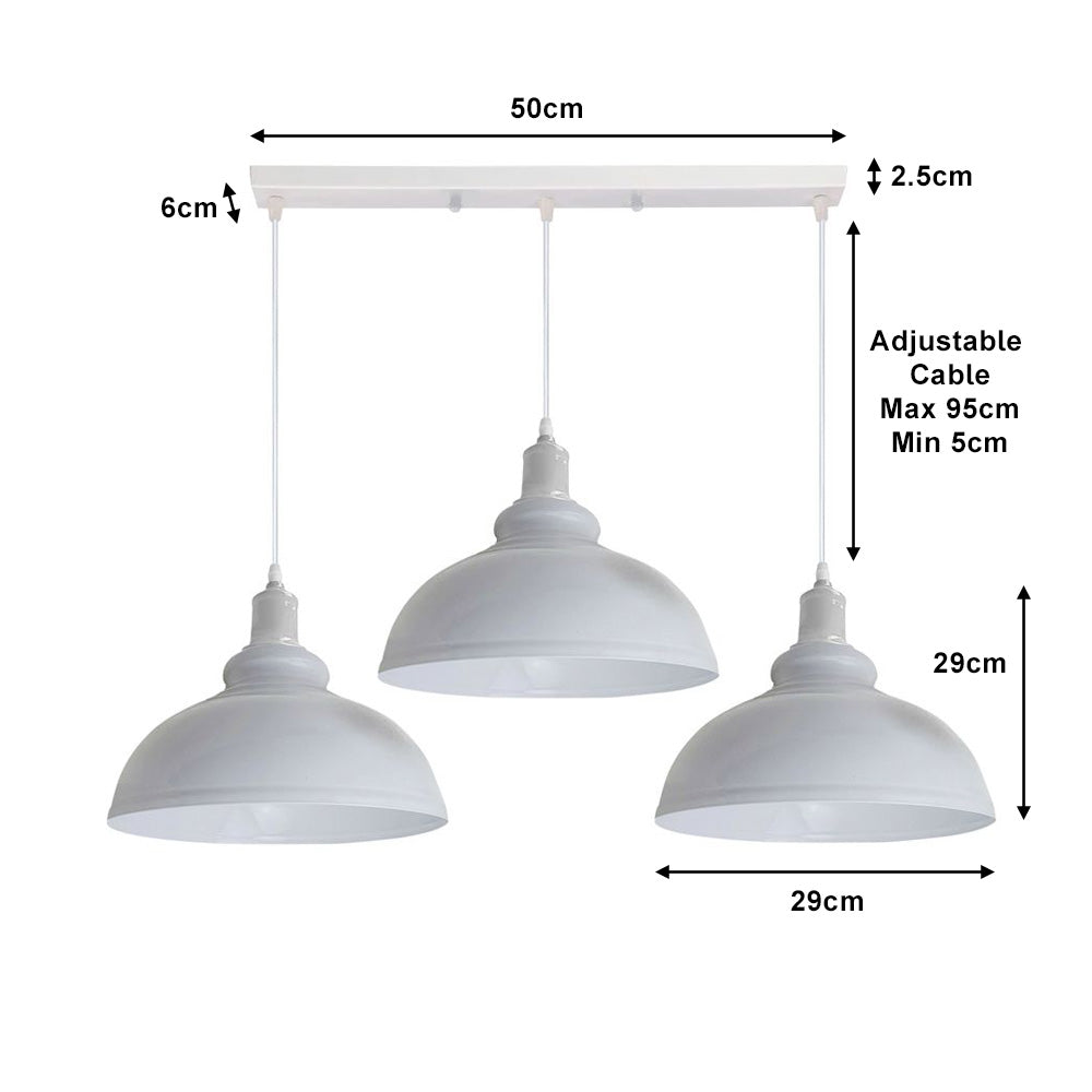 White Dome Vintage Style 3 Light Pendant