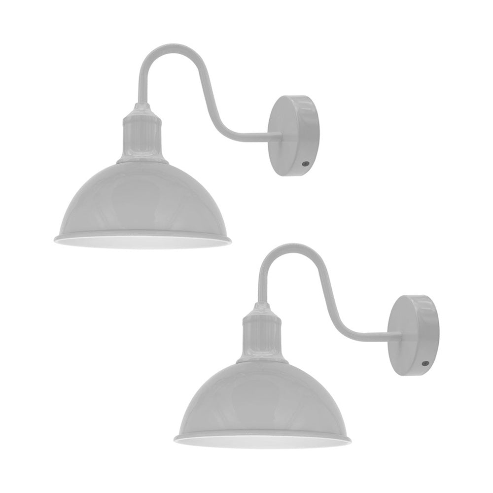 White Dome Industrial Swan Neck Wall Lights - 2 Pack