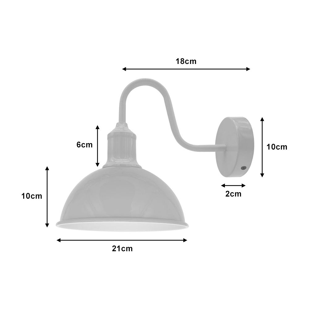 White Dome Industrial Swan Neck Wall Lights - 2 Pack