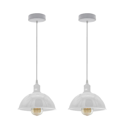 White Small Dome Pendant Lights - With Bulbs - 2 Pack