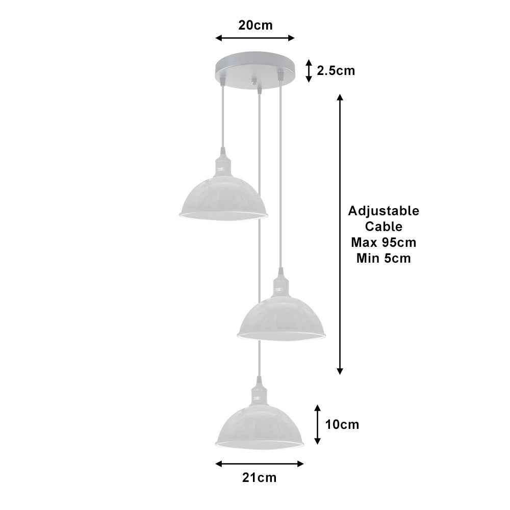 White Small Dome Triple Pendant Light