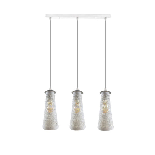 White Woven Shade 3 Light Pendant - With Bulbs