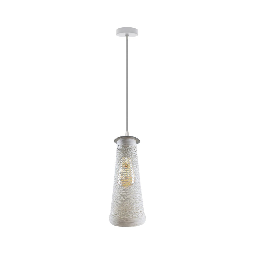 White Woven Shade Pendant Light - With Bulb