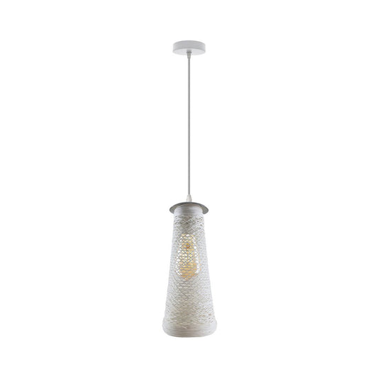 White Woven Shade Pendant Light - With Bulb