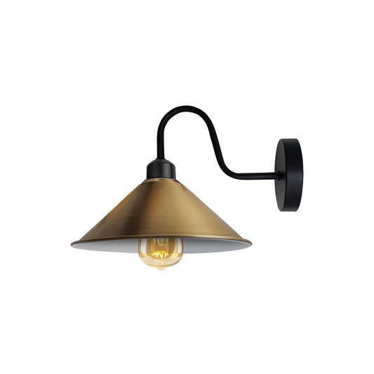 Yellow Brass Cone Retro Swan Neck Wall Light - With Bulb