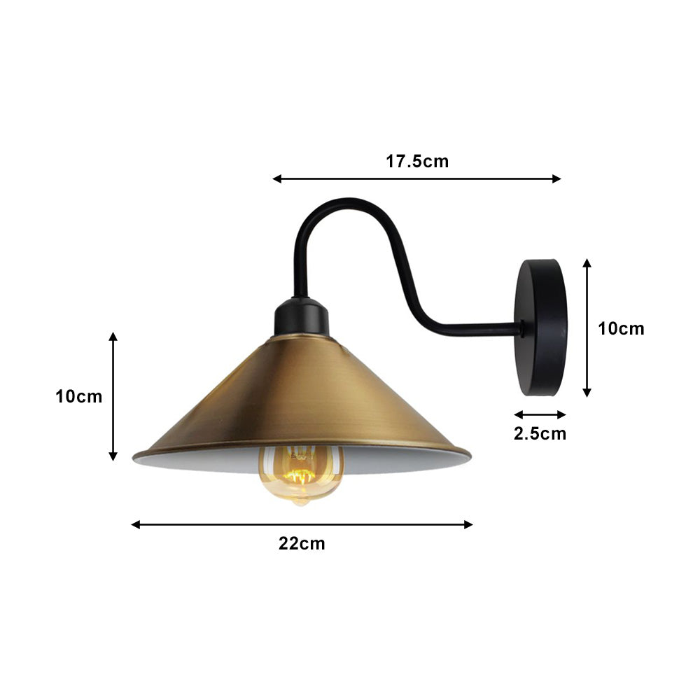 Yellow Brass Cone Retro Swan Neck Wall Light - With Bulb