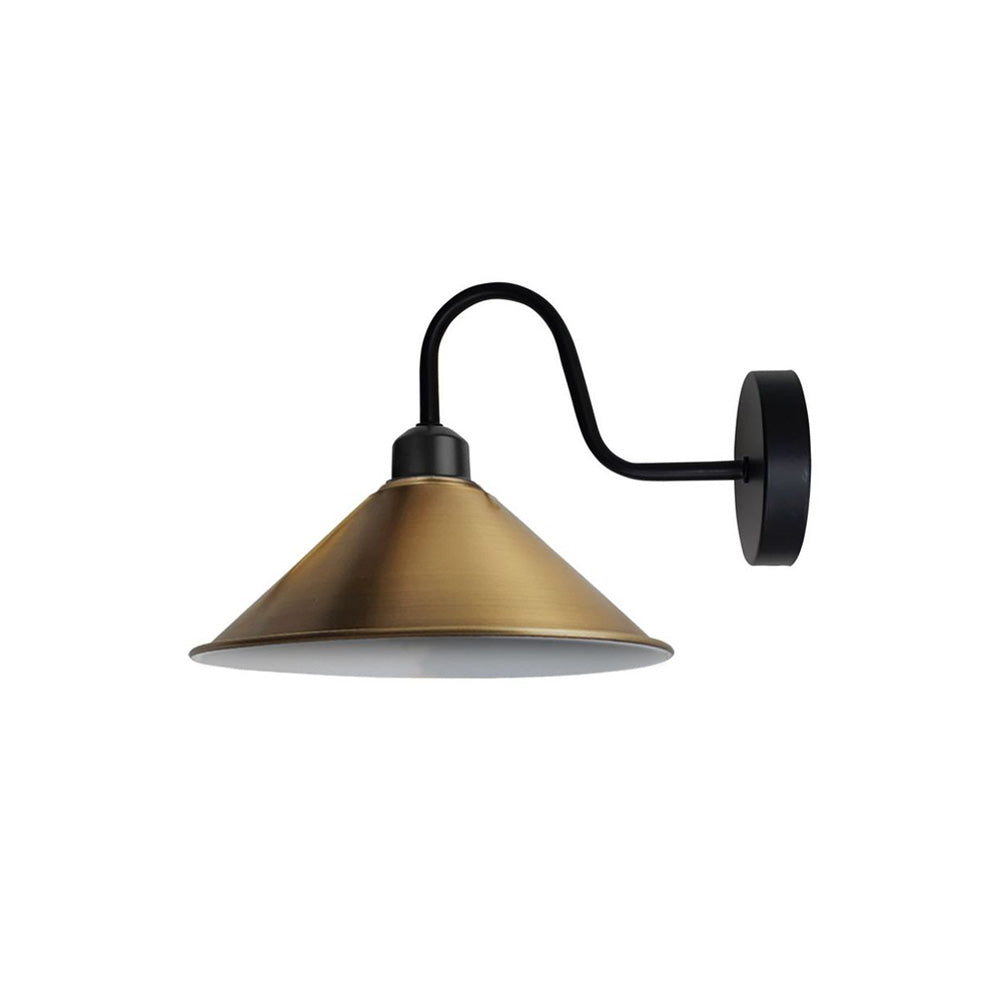 Yellow Brass Cone Retro Swan Neck Wall Light - Without Bulb