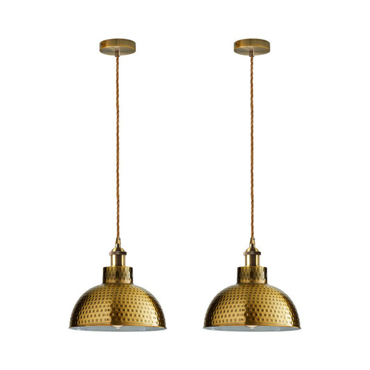 Yellow Brass Dome Vintage Style Pendant Lights - 2 Pack - Without Bulbs
