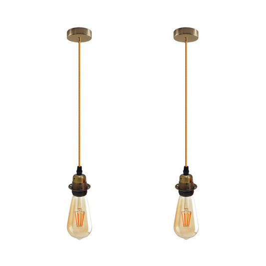 Yellow Brass Vintage Industrial Pendant Light Fitting - 2 Pack