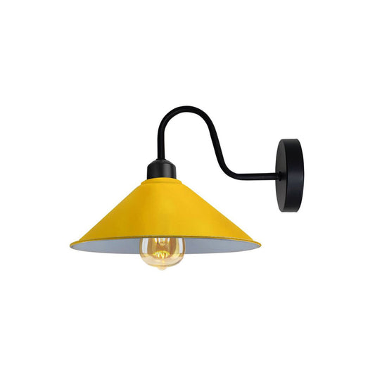 Yellow Cone Retro Swan Neck Wall Light - With Bulb