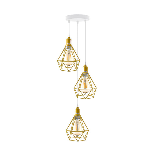 Yellow Diamond Cage Triple Pendant Light