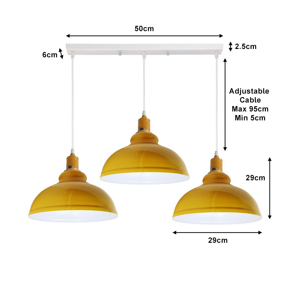 Yellow Dome Vintage Style 3 Light Pendant