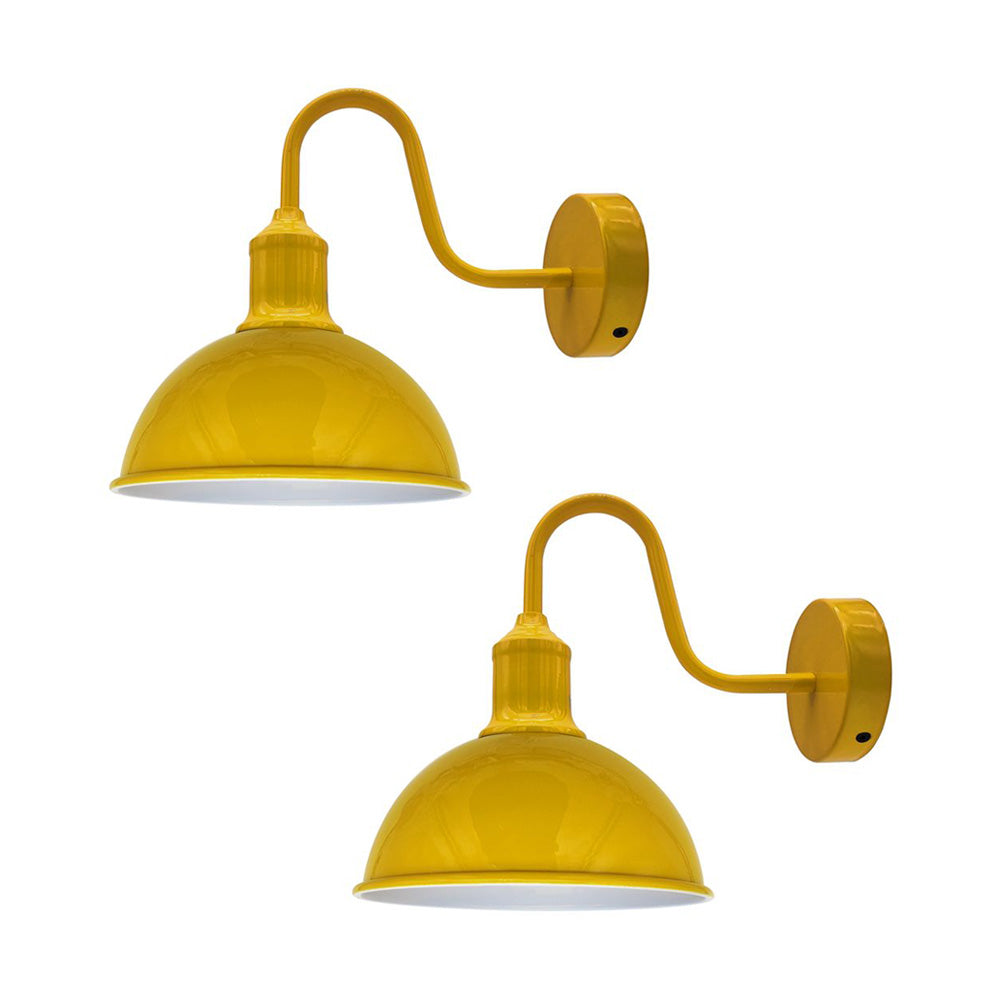 Yellow Dome Industrial Swan Neck Wall Lights - 2 Pack