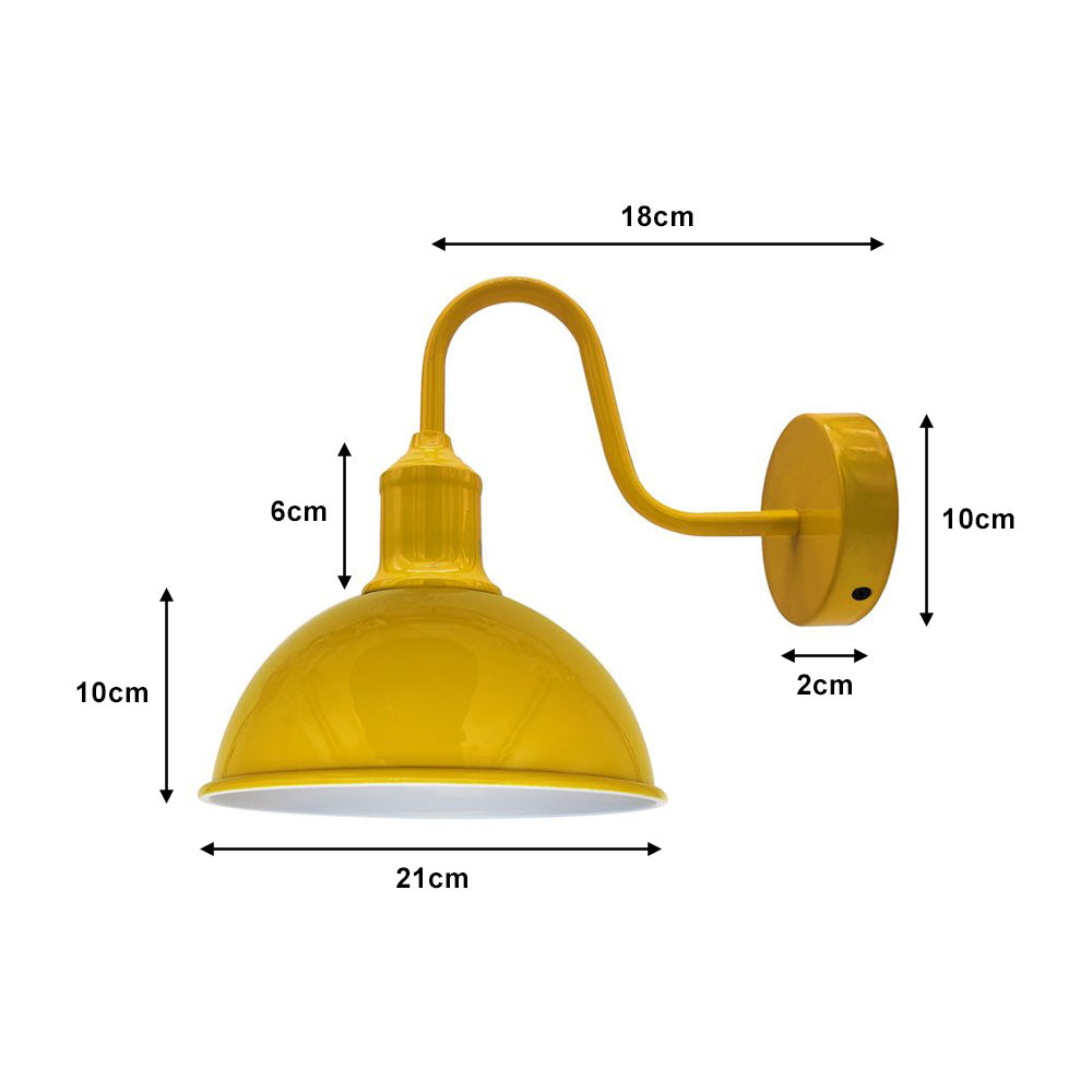 Yellow Dome Industrial Swan Neck Wall Lights - 2 Pack