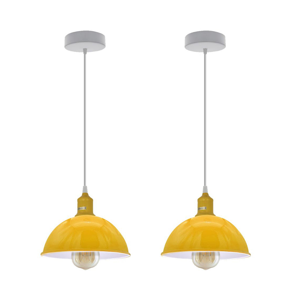 Yellow Small Dome Pendant Lights - With Bulbs - 2 Pack
