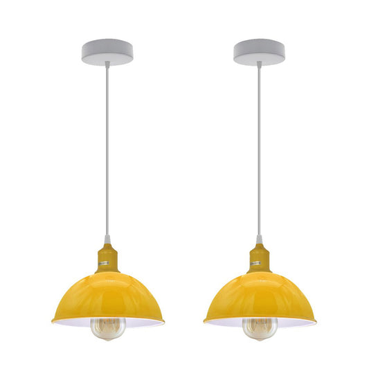 Yellow Small Dome Pendant Lights - With Bulbs - 2 Pack