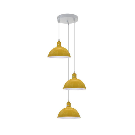 Yellow Small Dome Triple Pendant Light