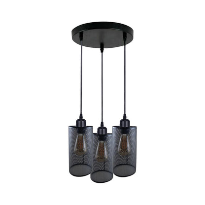 Black 3 Way Cage Cylinder Pendant Light