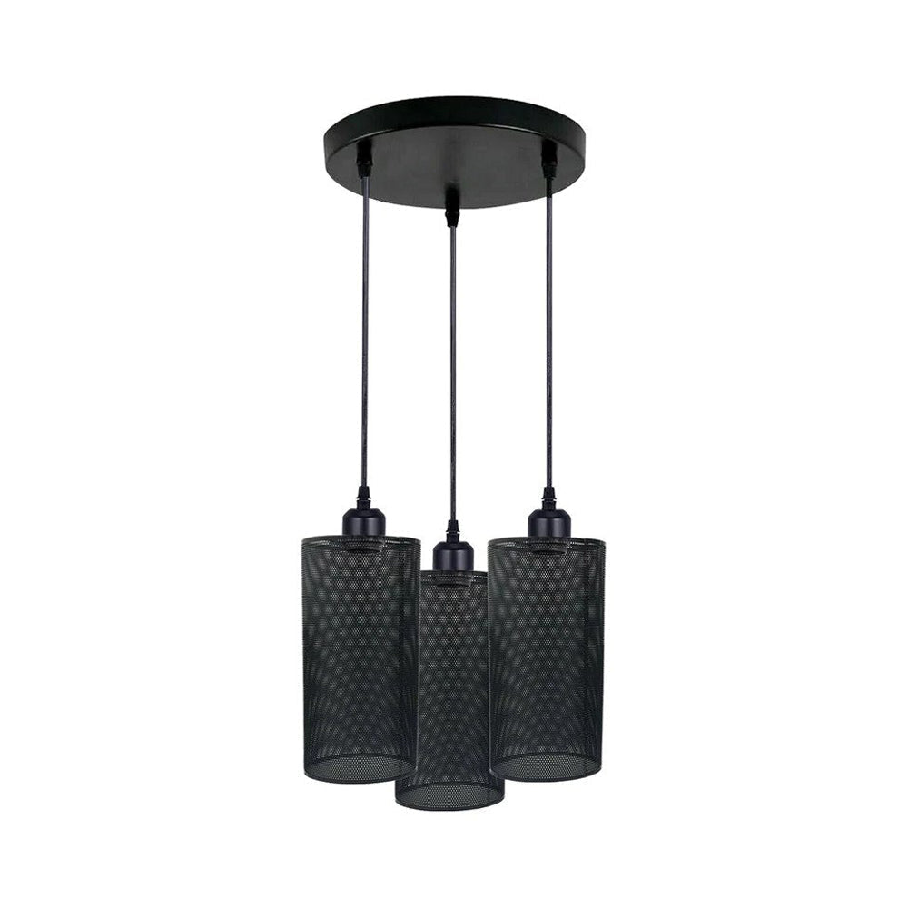 Black 3 Way Cage Cylinder Pendant Light