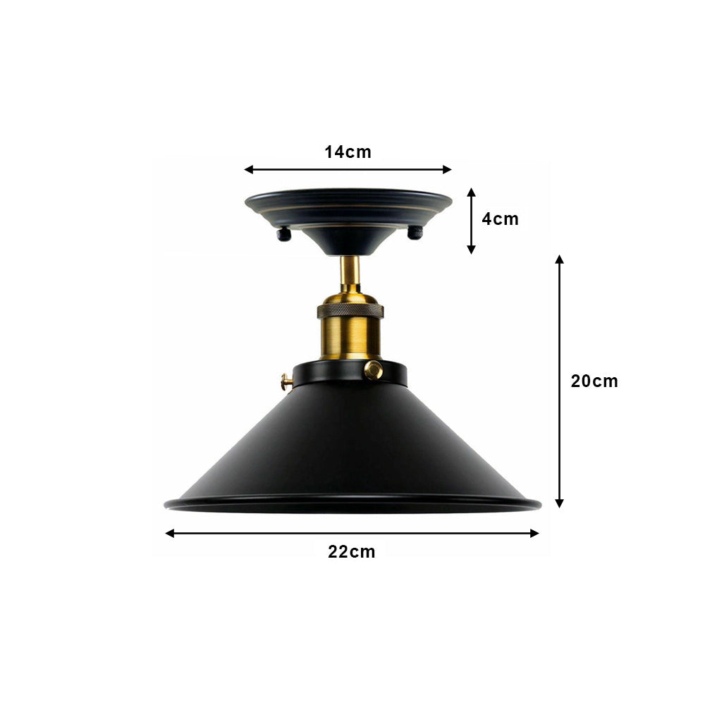 Brushed Brass Cone Vintage Style Ceiling Light - Flush Mounted