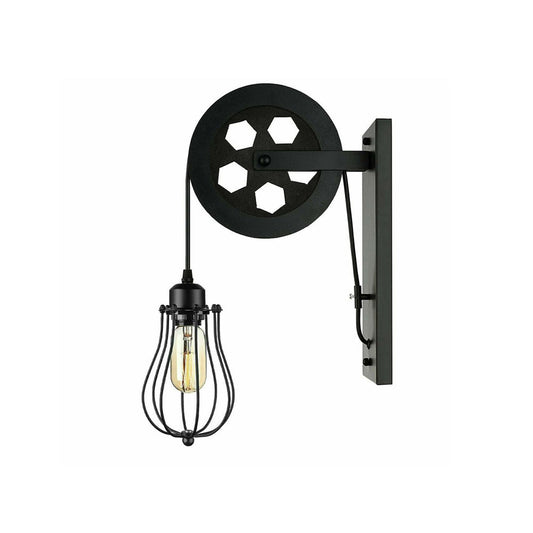 Black Cage Pulley Light - Wall Mounted
