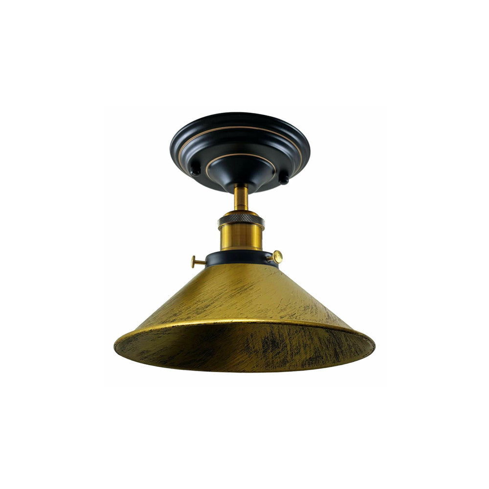 Brushed Brass Cone Vintage Style Ceiling Light - Flush Mounted