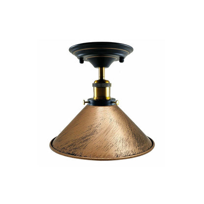 Brushed Copper Cone Vintage Style Ceiling Light - Flush Mounted