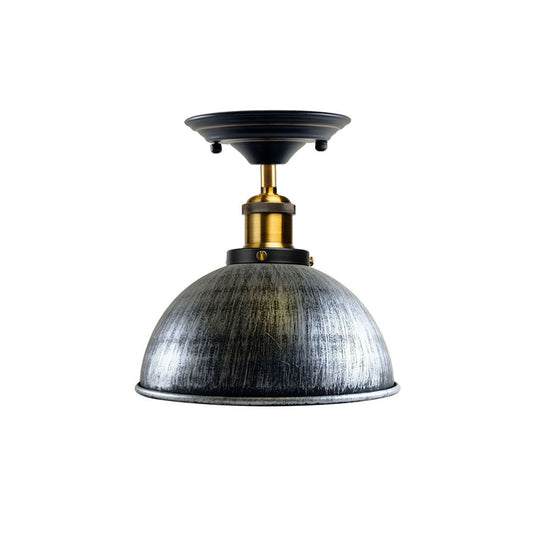 Brushed Silver Dome Vintage Style Ceiling Light - Flush Mounted