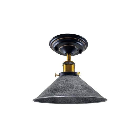 Brushed Silver Cone Vintage Style Ceiling Light - Flush Mounted