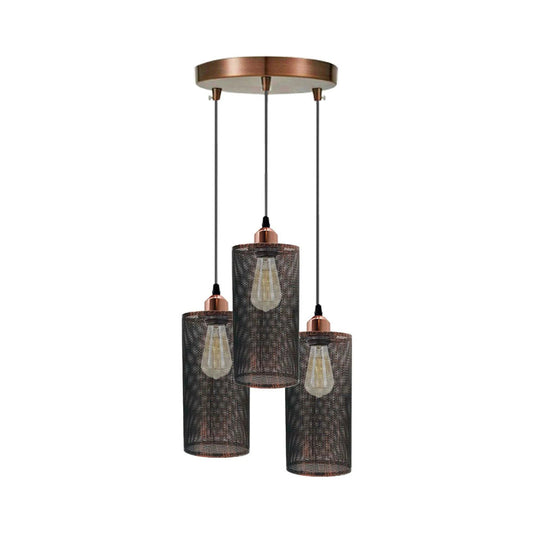 Rustic Red 3 Way Cage Cylinder Pendant Light