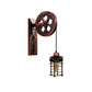 Rustic Red Cylinder Cage Pulley Light - Wall Mounted